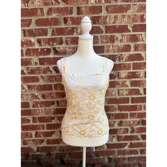 Vintage Cache Floral Lace Top Gold and White Women's Size Medium Y2k/90s - Picture 1 of 8
